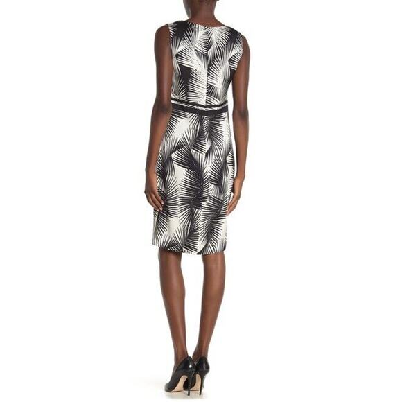 ST. JOHN Collection Silk Crepe Size 10 Caviar White Palm Print Dress NWT $1045 - Picture 2 of 2